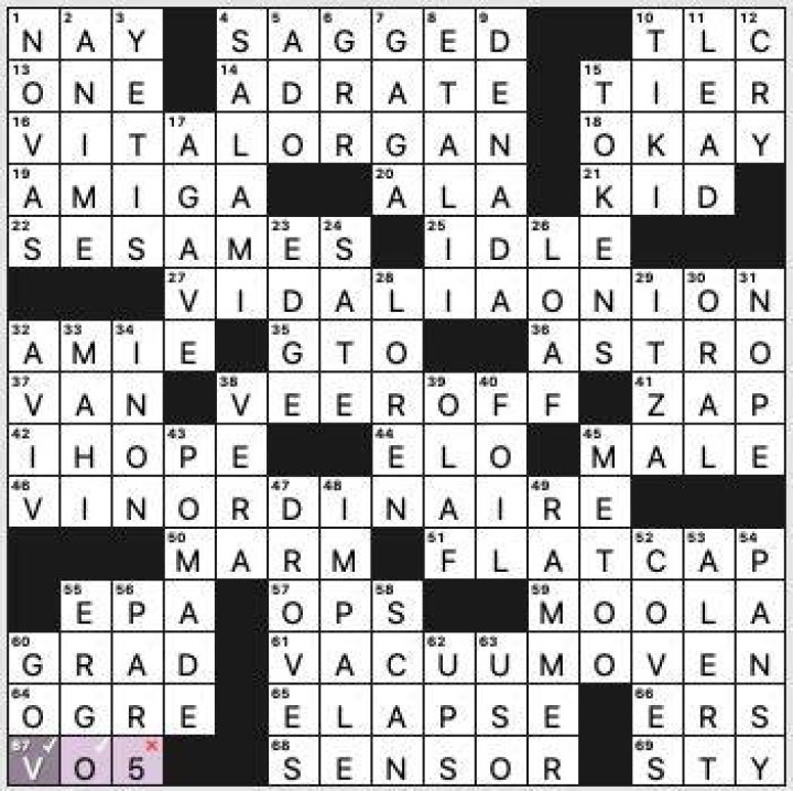 Alberto ___ (hair care brand) … and a hint to 16-, 27-, 38-, 46- and 61-Across Crossword Clue