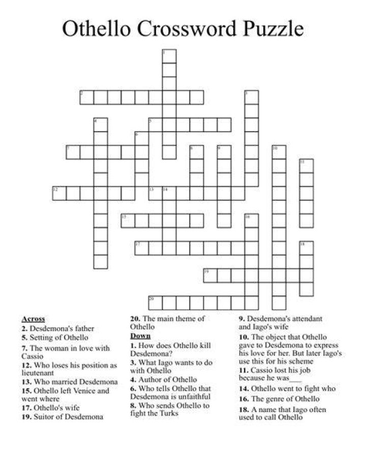 Attendant of Desdemona in “Othello” Crossword Clue