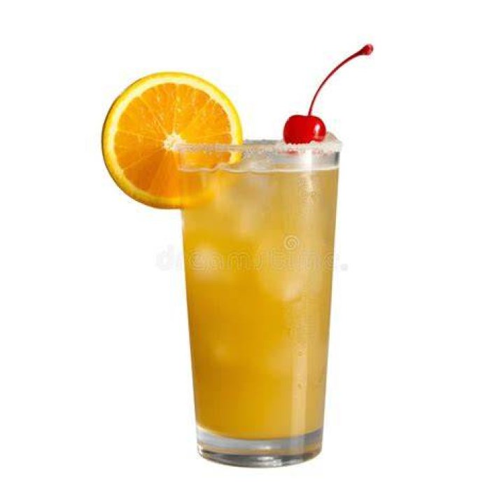 Cocktail garnished with an orange slice and a maraschino cherry Crossword Clue