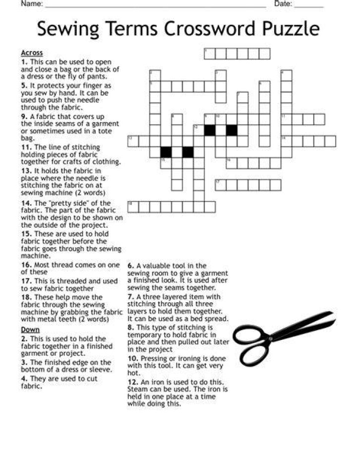 Sewing 101 assignment Crossword Clue