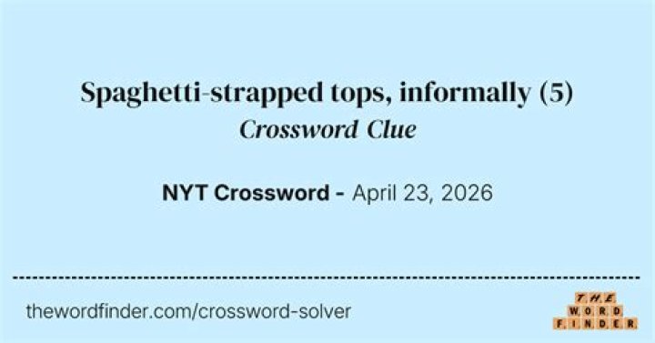 Spaghetti-strapped top, informally Crossword Clue